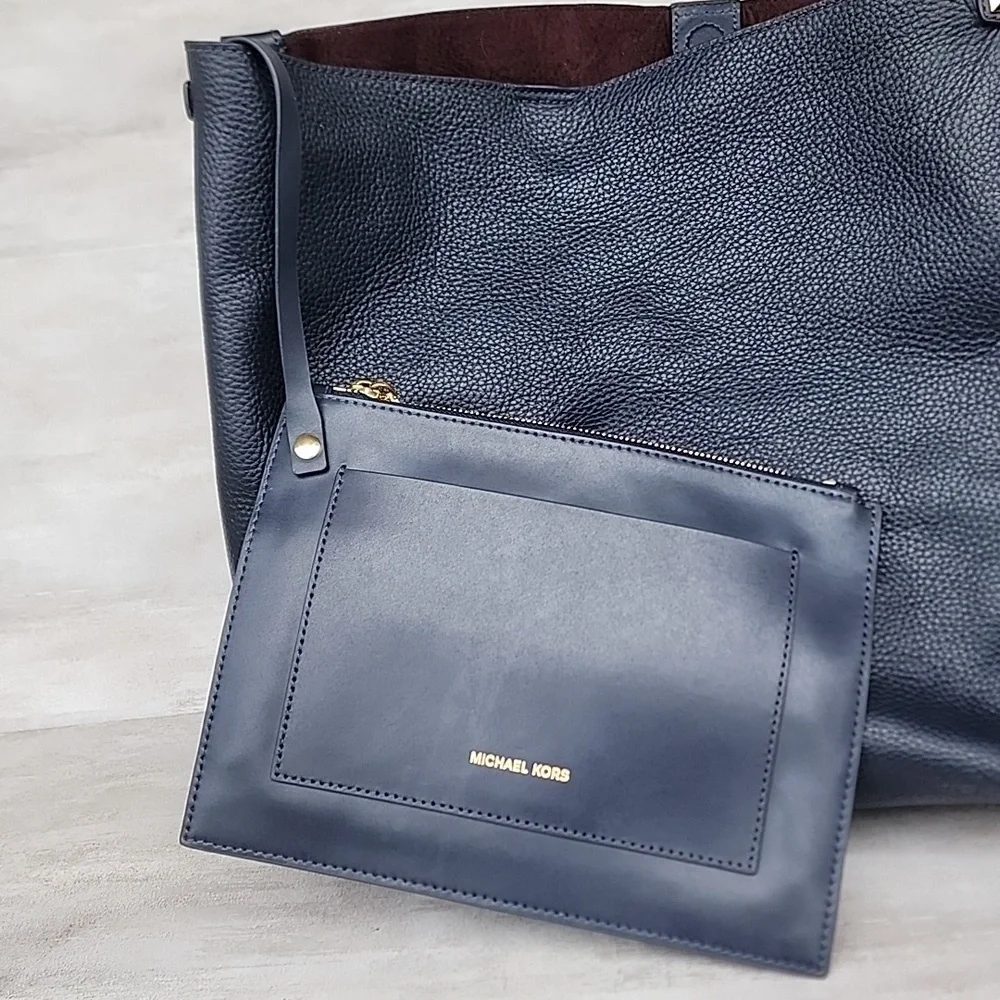 Michael Kors Griffin Admiral Blue Pebbled Leather Shoulder Hobo Bag